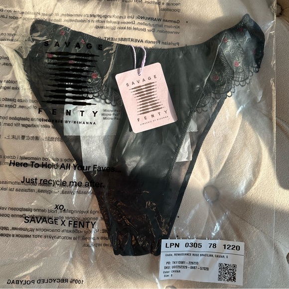 Savage X Fenty Black Caviar Renaissance Rose Brazilian Panty - Picture 11 of 14